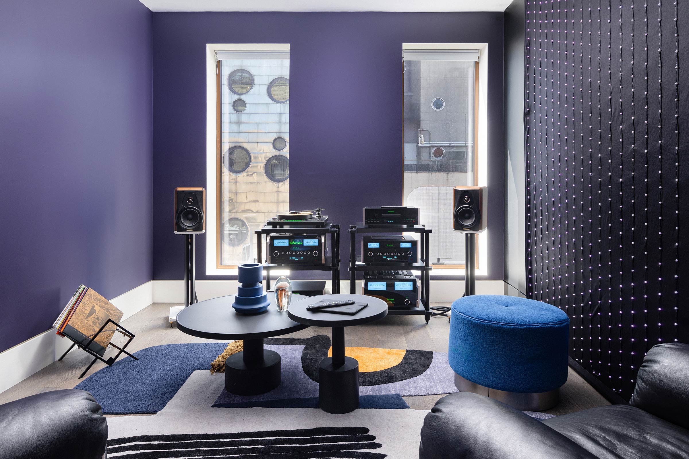 Listining Room in the House Of Sound townhouse with McIntosh audio equipment, integrated turntable and Sonus faber speakers.